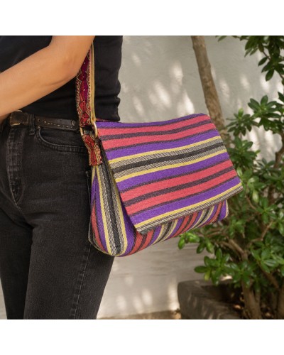 Plum and purple small flap handbag