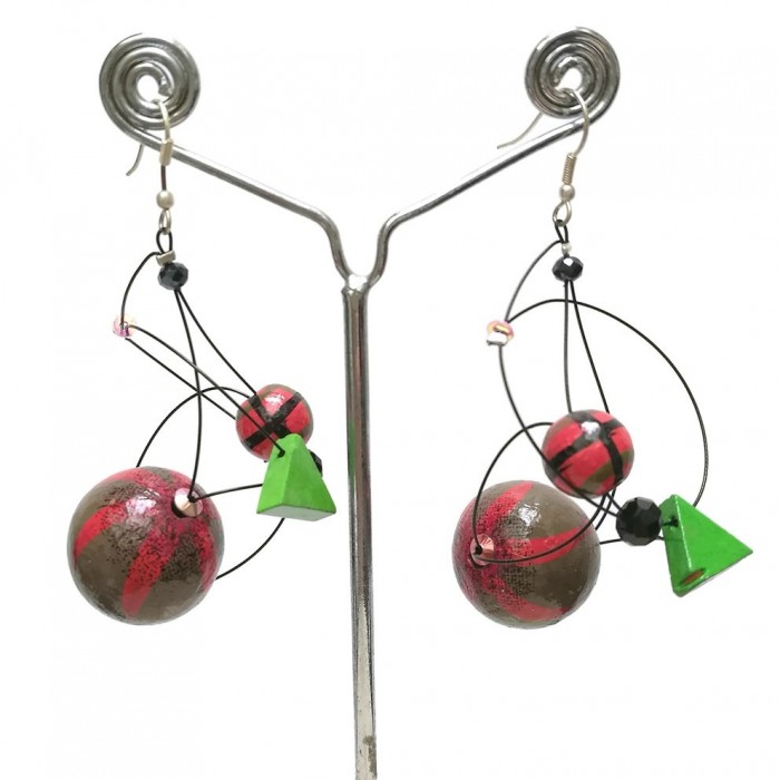 Boucles d'oreilles Boucles Satellites rouge/vert - 5,5 cm - Winter Night Babachic by Moodywood