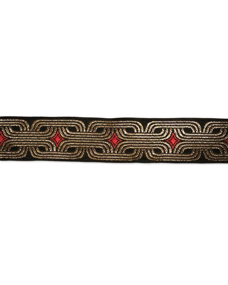 Pasamanería Étnica Jacquard Eslabón Dorado 30mm | Babachic
