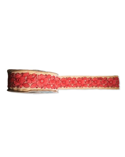 40mm Coral Red Floral Embroidered Mirror Trim (0.50m Cut) | Babachic