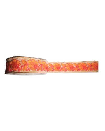Galon Brodé Floral Orange Corail 40mm (Coupe 0.50m) | Babachic