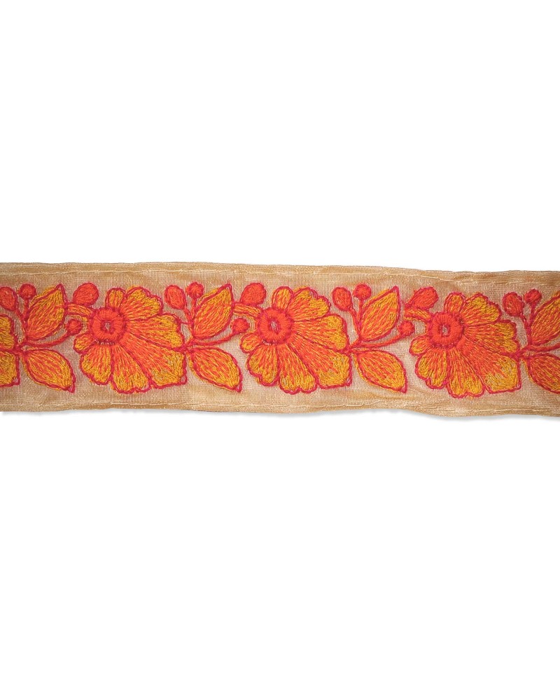 40mm Orange Coral Floral Embroidered Trim (0.50m Cut) | Babachic
