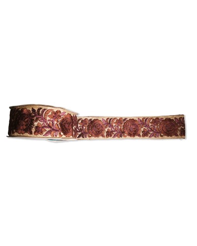 50mm Aubergine Peony Floral Embroidered Trim (0.50m Cut) | Babachic