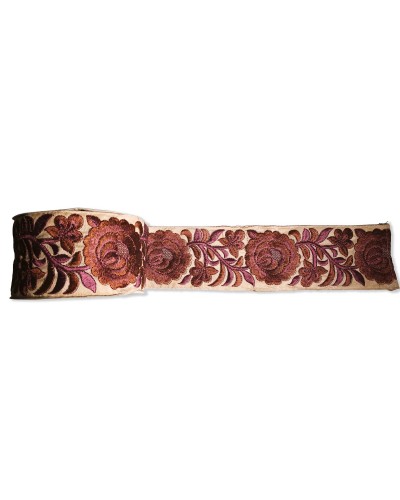 70mm XXL Aubergine Peony Floral Embroidered Trim (0.50m Cut) | Babachic