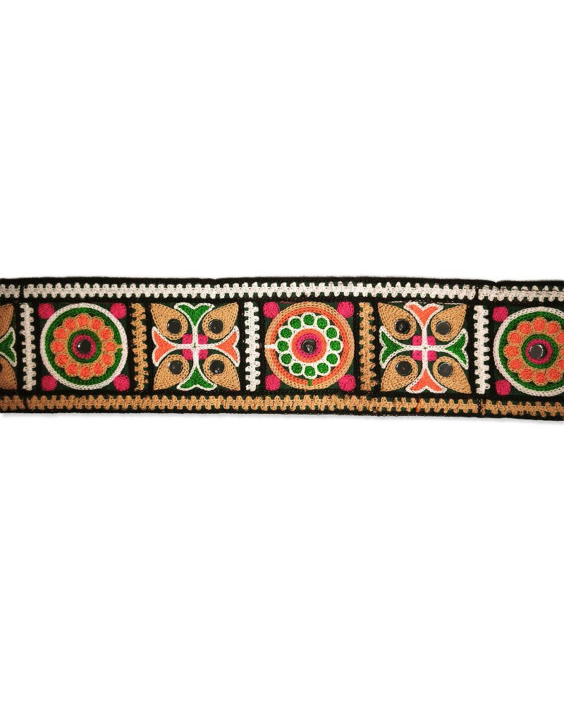 Galon Brodé Ethnique Boho Miroir Mandala 80mm (Coupe 0.50m) | Babachic