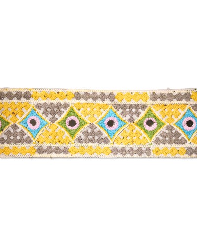 Galon Brodé Ethnique Boho Miroir Losange 80mm (Coupe 0.50m) | Babachic