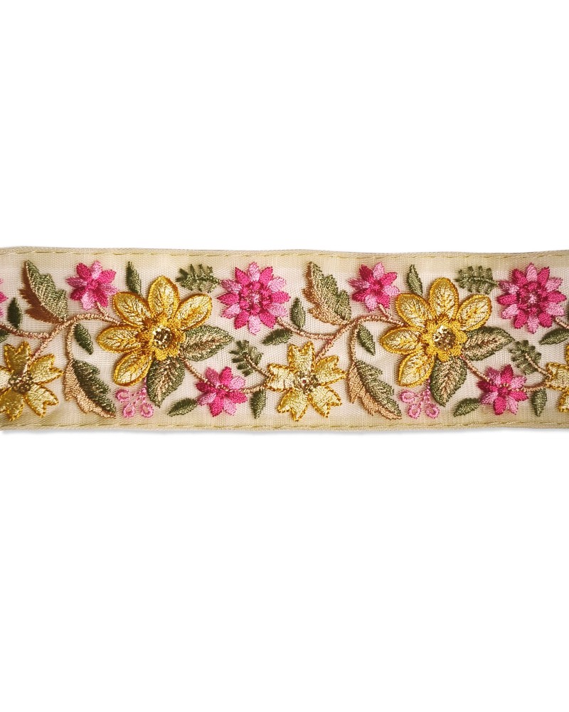 Galon Brodé Floral Marguerite 60mm (Coupe 0.50m) | Babachic