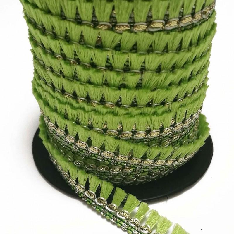 Fringe Tassels ribbon light green and golden - 15 mm