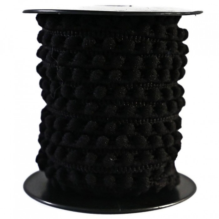 Los minis Gálon de mini pompones - Negro - 10 mm babachic
