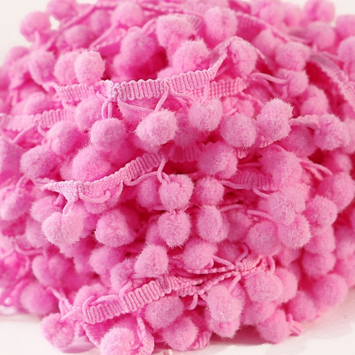 Les moyens Galon Pompons - Rose 4 - 25 mm babachic