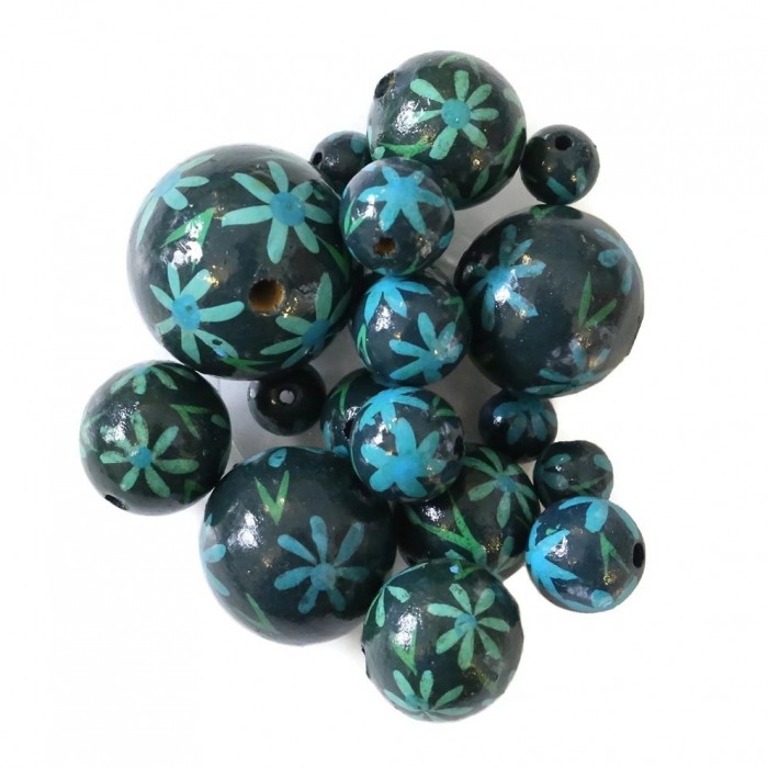 Flowers Wooden beads - Daisy - Blue Babachic by Moodywood