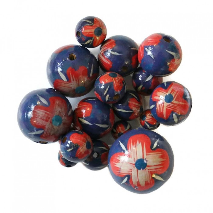 Flowers Wooden beads - Hibiscus - Blue and red Babachic by Moodywood