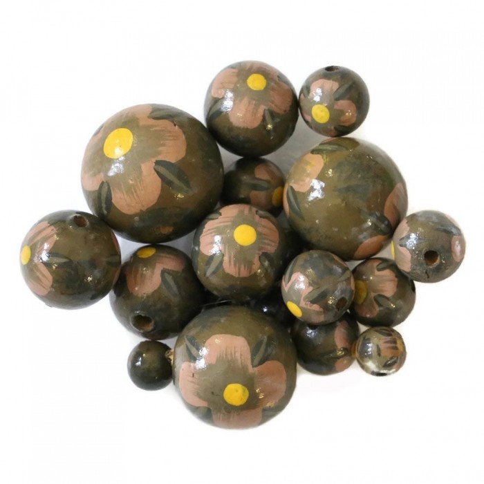 Flowers Wooden beads - Hibiscus - Kaki and salmon Babachic by Moodywood
