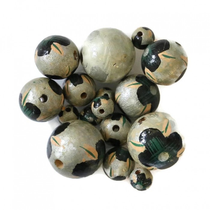 Flowers Wooden beads - Hibiscus - Silver and black Babachic by Moodywood