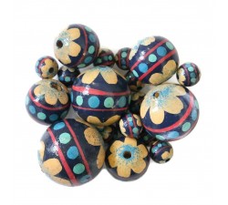 Flowers Wooden beads - Circus - Blue and beige Babachic by Moodywood