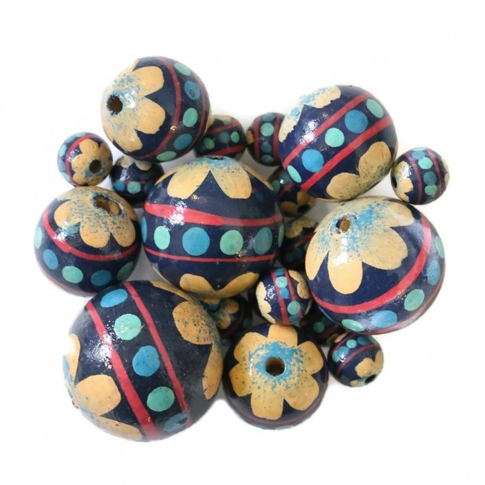 Flowers Wooden beads - Circus - Blue and beige Babachic by Moodywood
