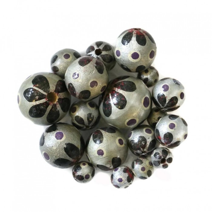 Flowers Wooden beads - Circus - Silver and black Babachic by Moodywood