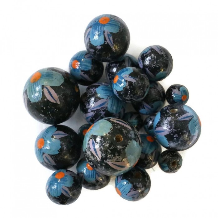 Fleurs Perle en bois - Hibiscus - Bleu et noir Babachic by Moodywood