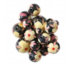 Flowers Wooden beads - Hibiscus - Black, beige and pink Babachic by Moodywood