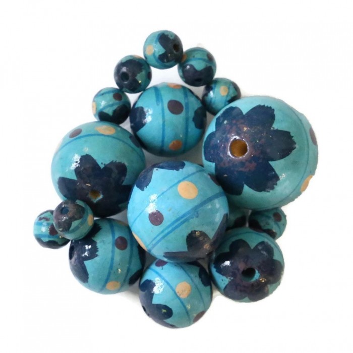 Flowers Wooden beads - Circus - Blue Babachic by Moodywood