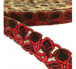Broderies Tulle brodée - Rouge et noir - 45 mm