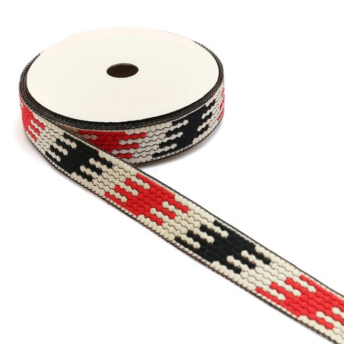 Rubans Ruban graphique - Puzzle - Noir, blanc et rouge - 20 mm babachic
