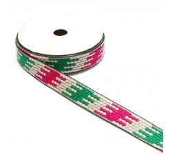 Ribbons Graphic ribbon - Puzzle - Green, white and pink - 20 mm babachic