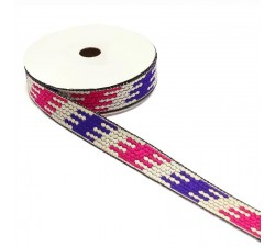Rubans Ruban graphique - Puzzle - Violet, blanc et rose - 20 mm babachic