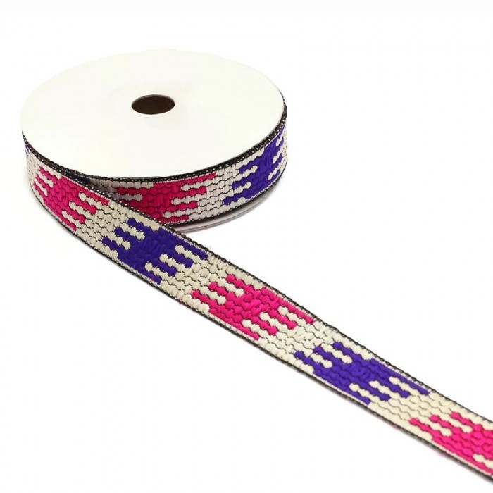 Ribbons Graphic ribbon - Puzzle - Purple, white and pink - 20 mm babachic