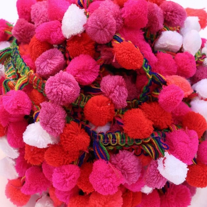 The big ones Pompom braid XL - Pink, red and white - 45 mm babachic