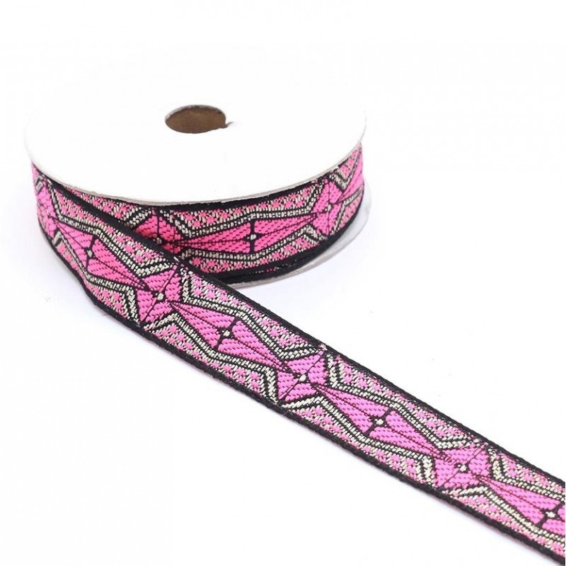 African ribbon - Pink, black and silver - 20 mm