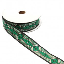 Ribbons Graphic ribbon - Aztec - Green, black and silver - 20 mm babachic