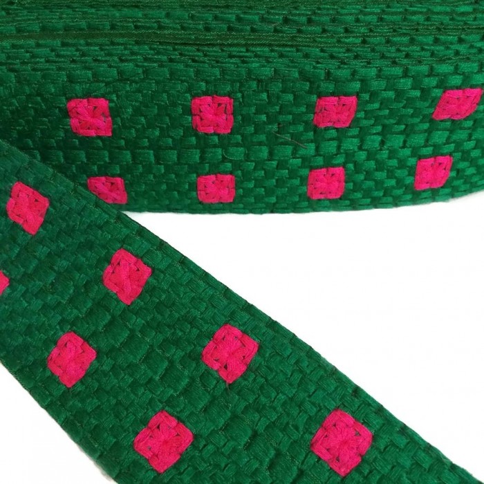 Bordado Bordado gráfico - Cuadrado - Verde y rosa - 65 mm babachic