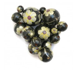 Flowers Wooden beads - Hibiscus - Black, silver and yellow Babachic by Moodywood