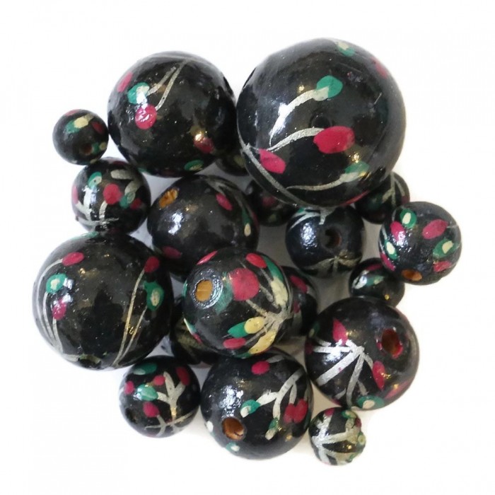 Flowers Wooden beads - Grimpante - Black and pink Babachic by Moodywood