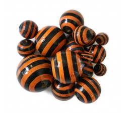 Wooden beads - Stipes - Black and orange