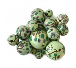 Flowers Wooden beads - Grimpante - Green and purple Babachic by Moodywood