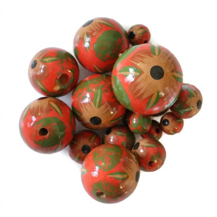 Flowers Wooden beads - Hibiscus - Red and green Babachic by Moodywood
