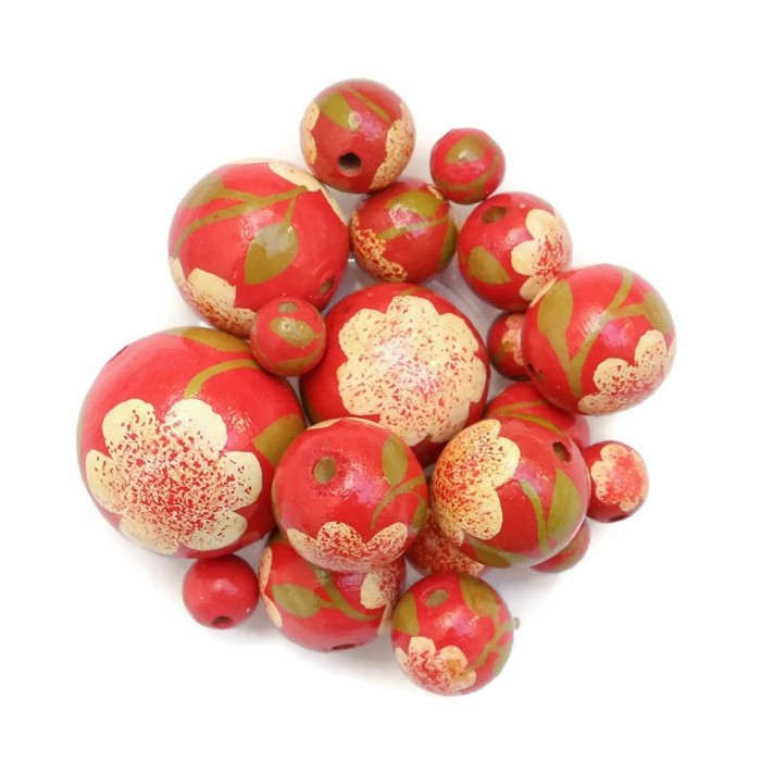 Flowers Wooden beads - Peltée - White and red Babachic by Moodywood