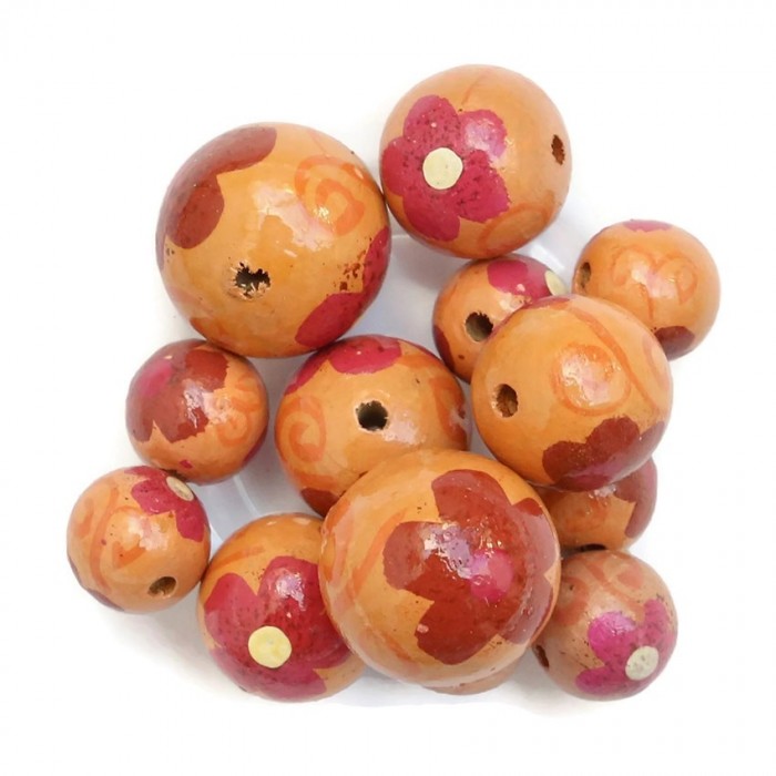 Flowers Wooden beads - Ballerina - Orange and burgundy Babachic by Moodywood
