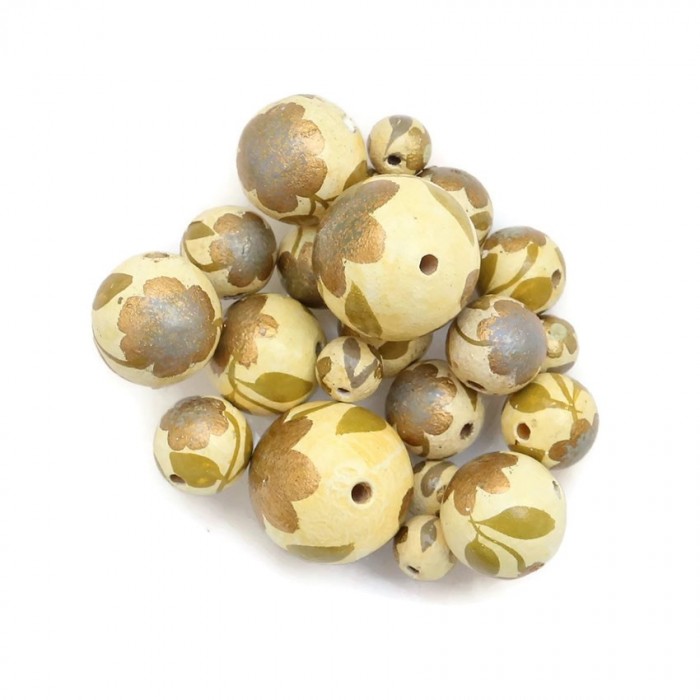 Flowers Wooden beads - Peltée - Gold and kaki Babachic by Moodywood