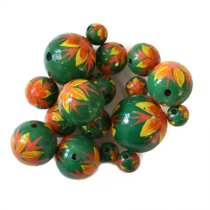 Flowers Wooden beads - Flame - Green, yellow and orange Babachic by Moodywood