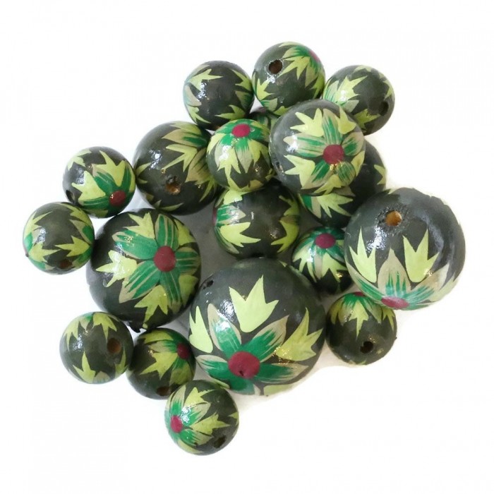 Flowers Wooden beads - Flame - Green kaki Babachic by Moodywood