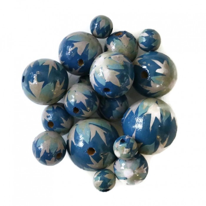 Flowers Wooden beads - Flame - Blue and grey Babachic by Moodywood