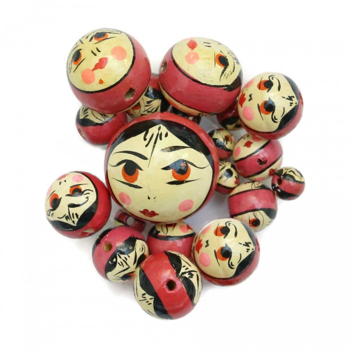 Faces Wooden beads - Doll - Antic pink Babachic by Moodywood