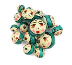 Faces Wooden beads - Doll - Dark turquoise Babachic by Moodywood