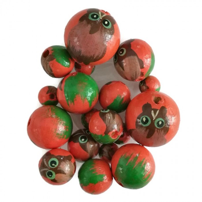 Animals Wooden beads - Owl - Orange and green Babachic by Moodywood