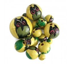 Animals Wooden beads - Owl - Yellow Babachic by Moodywood