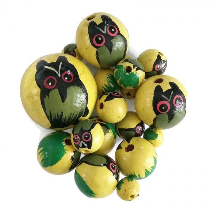 Animals Wooden beads - Owl - Yellow Babachic by Moodywood