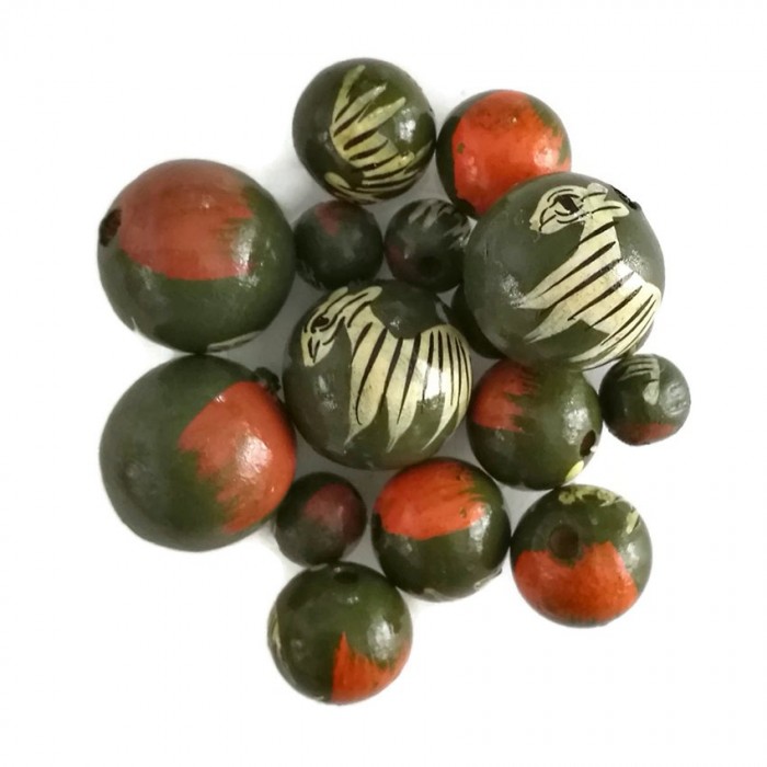 Animals Wooden beads - Zebra - Green and coral Babachic by Moodywood
